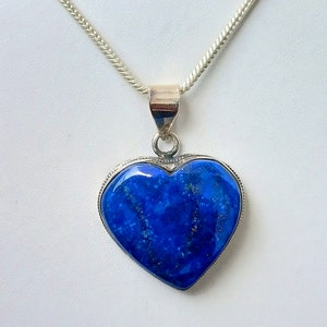 Lapis Heart Necklace, Lapis Lazuli Heart Pendants, Sterling Silver Necklace, Pendant Necklace, Chakra Necklace for women, Gift For her, Mom