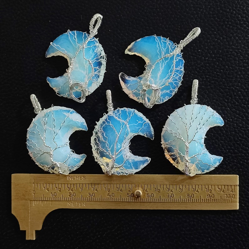 Opalite Moon Tree Pendant, Opalite Moon Pendant, Opalite Tree Of Life Pendant, Opalite Crystal Pendant, Opalite Wire Wrapped Pendant Jewelry