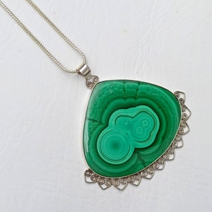 Malachite Necklace, Malachite Pendant, Healing Crystal Sterling Silver Pendant, Boho Pendant, Gemstone Dainty Necklace Handmade Gift For Her