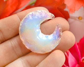 Luna creciente de opalita: piedra curativa de cristal, joyería DIY
