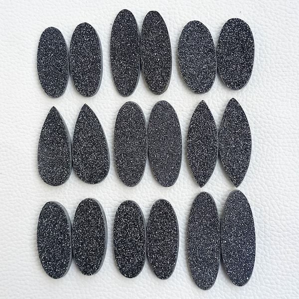 Black Druzy Agate Cabochon Pair: Matched Gemstone Earring Stones