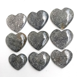 Black Sun Stone Hearts, Natural Sun Stone Crescent Heart Crystal, Designer Sunstone Heart, FLAT Heart Cabochons for Rings, Pendants Jewelry