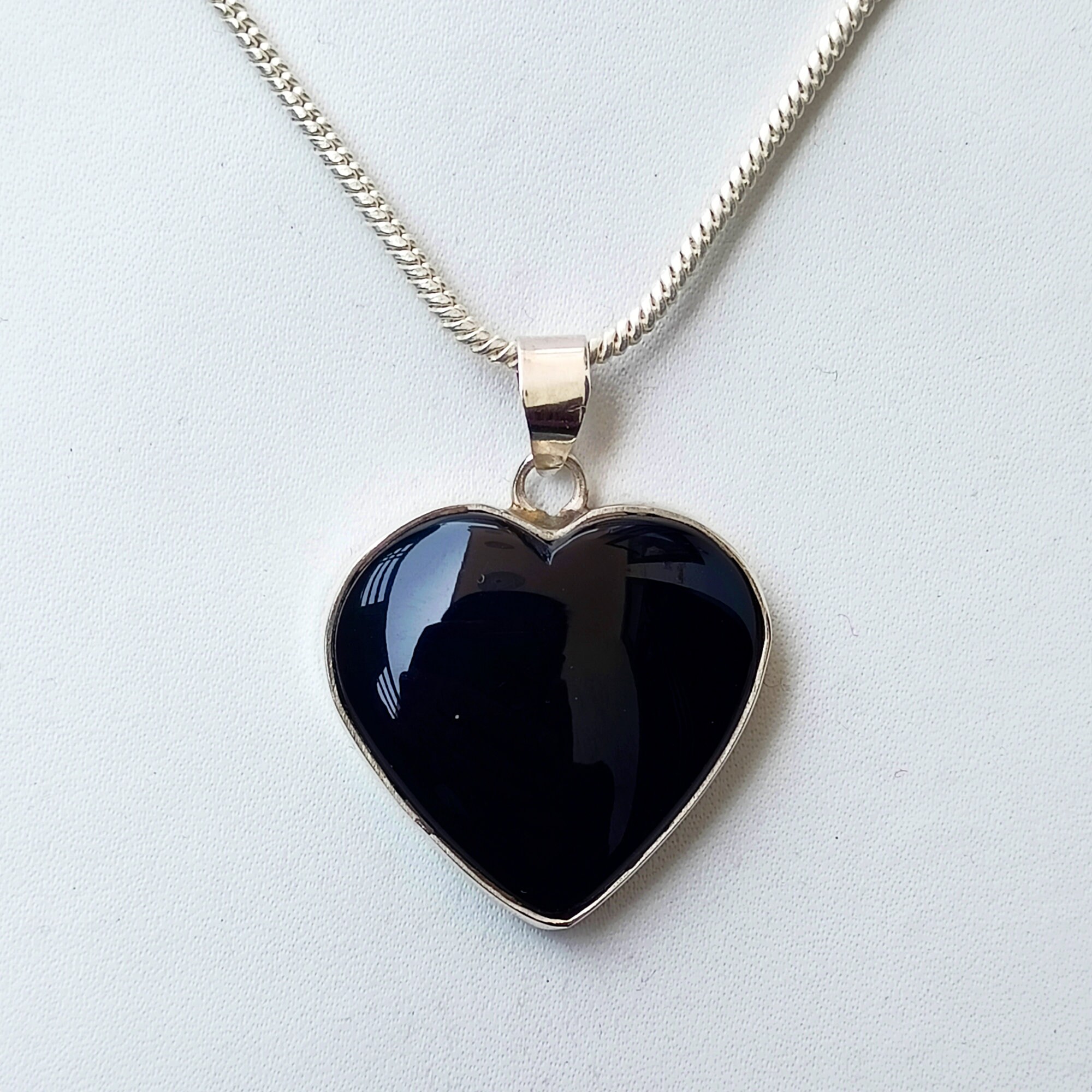 Black Onyx Heart Necklace, Onyx Heart Pendants, Sterling