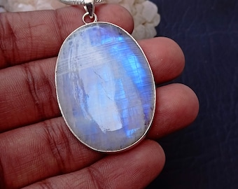 Regenbogen Mondstein Anhänger, 925 Sterling Silber Anhänger Halskette, Zierliche Anhänger, Edelstein Halskette Handgemachte Schmuck Weihnachtsgeschenke für Sie
