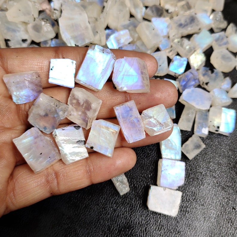 Raw Cabochon Blue Flashy Druzy Gemstone Wholesale Lot Natural Rainbow Moonstone Druzy Mix ShapesSize Rainbow Moonstone Cabochon Stones