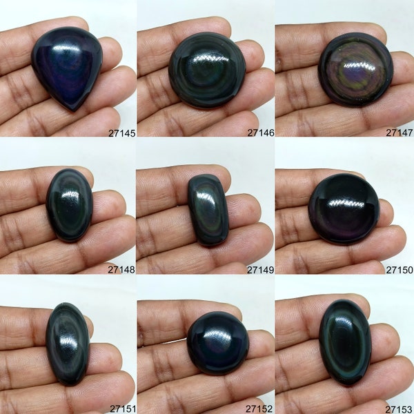 Rainbow Obsidian Crystal, Natural Fire Sheen Obsidian Cabochon, Eye Obsidian Gemstone, Black Obsidian For Ring, Pendant, Necklace, Jewelry