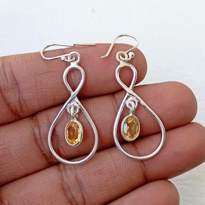 Citrine Silver Earrings, 925 Sterling Silver Earrings, Minimalist Crystal Earrings, Gemstone Earrings, Boho Dainty Earrings, Gifts for Her