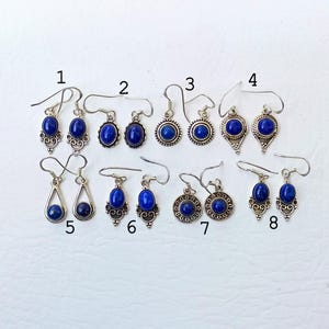 Lapis Lazuli Silver Earring, 925 Sterling Silver Earring, Minimalist Crystal Earring, Gemstone Earrings, Boho Dainty Earrings, Gifts for Her