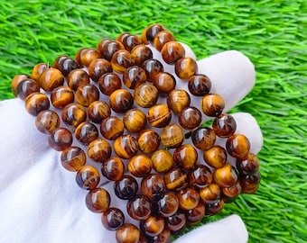 Tiger Eye Gemstone Bracelet: Spiritual Protection, Adjustable 8mm Beads