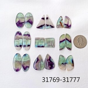 Fluorite Gemstone Pair, Natural Fluorite Matched Pair Cabochons, Semi Precious Stone Pairs For Earrings, Rings, Jewelry Making Stone