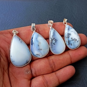 Dendritic Opal Sterling Silver Pendant Necklace: Teardrop Boho Charm