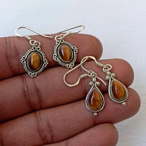 Tiger Eye Gemstone Earring Pair, Dangle Earring, 925 Sterling Silver Earrings, Boho Earring, Crystal Earring, Dainty earrings, Gifts for her