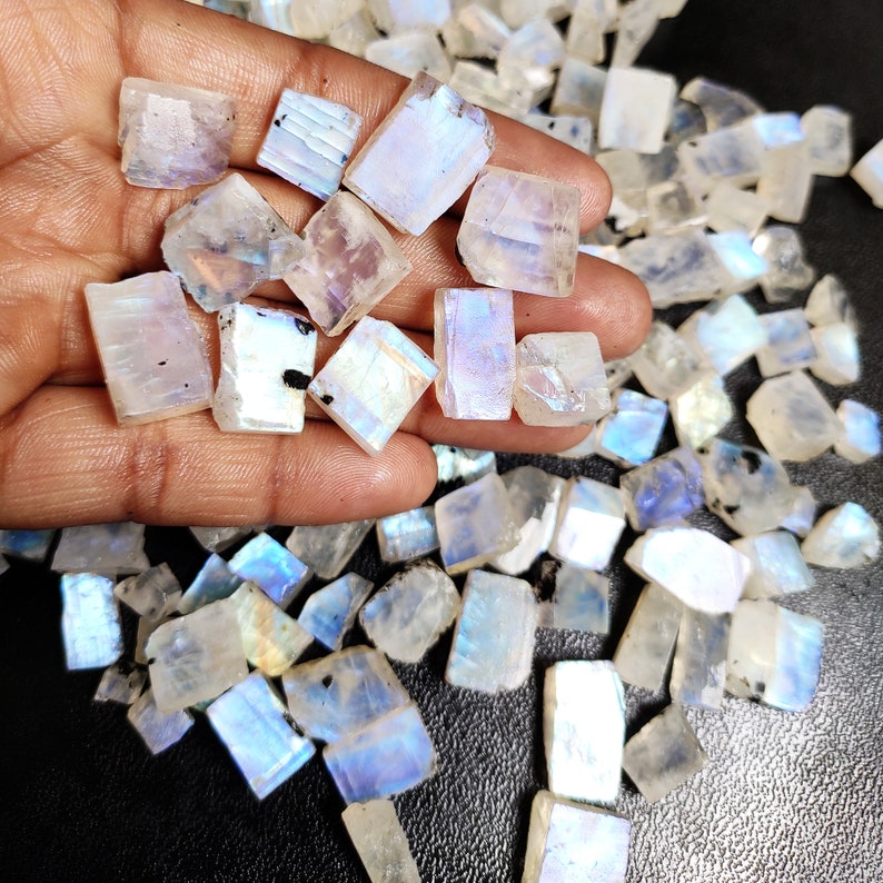 Raw Cabochon Blue Flashy Druzy Gemstone Wholesale Lot Natural Rainbow Moonstone Druzy Mix ShapesSize Rainbow Moonstone Cabochon Stones