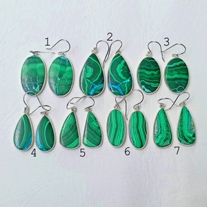 Malachite Earrings, Dangle Earrings, 925 Sterling Silver Earrings, Gemstone Earring, Chunky Crystal Earring, Dainty earrings, Gifts for her