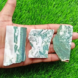 Tree Moss Agate Stone Slice, Moss Agate Crystal Slab, Natural Moss Agate Flat Stone for Crafting, Decor, Jewelry Making Unpolished