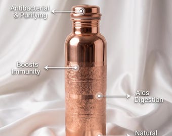 Botella de agua artesanal de cobre 100% puro, a prueba de fugas, ideal para beber. Botella para Ayurveda Tamba, gimnasio o yoga.