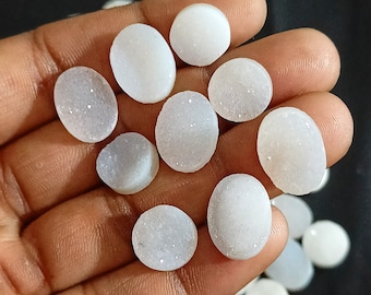White Agate Quartz Druzy Cabs, White Druzy Gems, Agate Druzy, Raw Geode Crystal, Natural Polished Druzy Quartz, Wire-wrap Pendants, Necklace