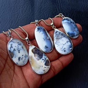 Dendrite Opal Pendant Necklace, Dendritic Pendants, Sterling Silver Pendant, Boho Charms, Crystal Necklace Handmade Gifts For Her, Gifts Mom