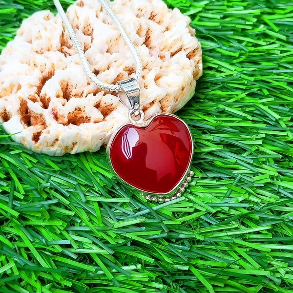 Red Onyx Necklace, Red Necklace, 925 Silver Pendants, Gemstone Pendants, Boho Necklace, Chunky Jewelery Gifts For Mom, Gifts for her