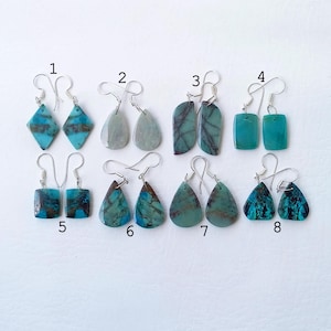 Chrysocolla Earrings, Sterling Silver Earrings, Gemstone Earring, Chunky Crystal Earring, Dainty earrings, Gift for her, Gift for Girlfriend