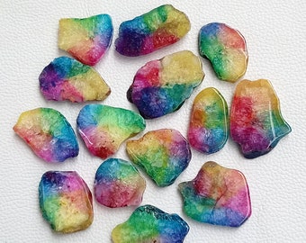 Rainbow Dyed Solar Quartz Druzy Cabochons: Mix Size Agate Pendants