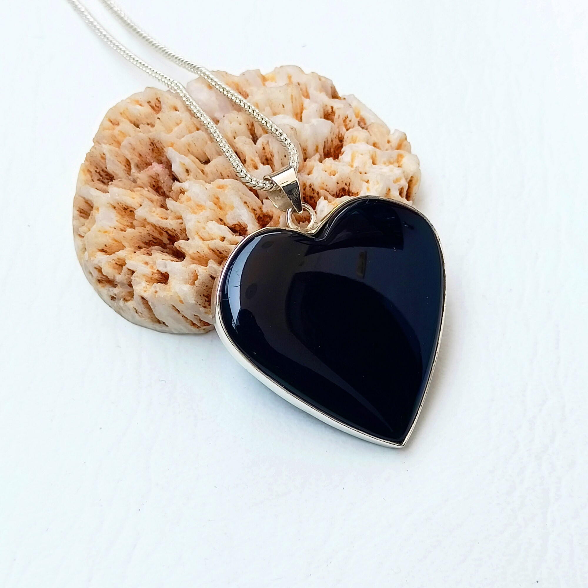 ★ROSEMONT★ Silver Black Onyx Heart Necklace RC24B03K il_fullxfull.3629749588_da10.