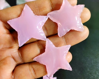 Pink Opalite Star, Opalite Carved Star, Pink Man-made Crystal Star, Rose Quartz Opalite Crescent Star for Wire-wrap Jewelry, Decor Stone