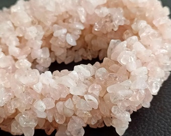 Rose Quartz Chip Beads, Natural Quartz Nuggets, Tumbled Chip Bulk Beads 34" Strand Uncut Beads Stone, Gemstone Chips Beads For Jewelry