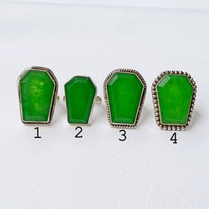 Green Jade Coffin Ring: Sterling Silver Boho Statement Ring
