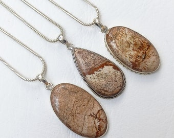 Picture Jasper Sterling Silver Pendant Necklace: Handmade Boho Jewelry