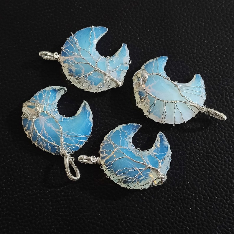 Opalite Moon Tree Pendant, Opalite Moon Pendant, Opalite Tree Of Life Pendant, Opalite Crystal Pendant, Opalite Wire Wrapped Pendant Jewelry