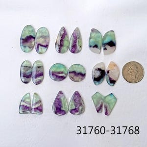 Natural Fluorite Matched Pair Cabochons, Fluorite Gemstone Pair, Semi Precious Fluorite Stone Pairs For Earrings, Rings Jewelry Making Stone