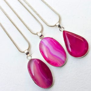 Handmade Pink Agate Pendant Necklace: 925 Sterling Silver Boho Charm