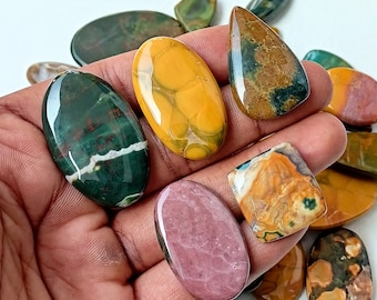 Natural Ocean Jasper Cabochon, Ocean Jasper Gems Wholesale LOT, Ocean Jasper Beads Pendants Stone For Wire-wrap Ring Necklace Jewelry Supply