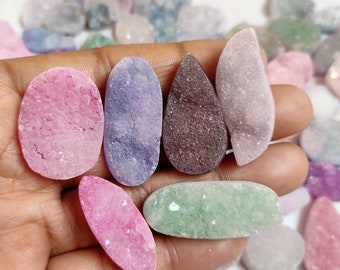Dyed Druzy Agate Cabochon: Mix Color Geode Crystal (20-30mm)