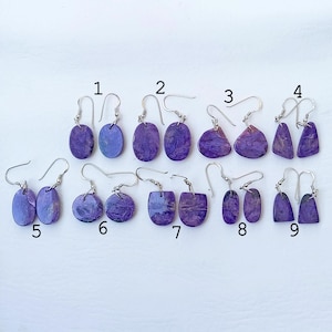 Charoite Gemstone Earrings Pair, Dangle Earring, 925 Sterling Silver Earrings, Boho Earring, Crystal Earring, Dainty earrings, Gifts for her
