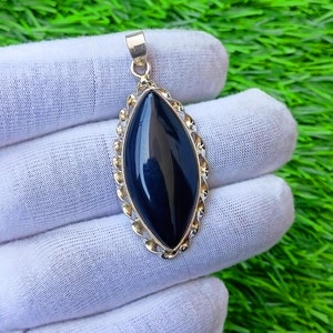 Black Onyx Pendant, 925 Sterling Silver Pendant Necklace, Gemstone Pendants, Boho Necklace, Chunky Jewelery Gifts For Mom, Gifts for her
