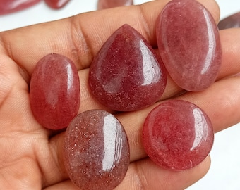 Natural Strawberry Quartz Gemstone, Pink Aventurine Cabochon, Strawberry Quartz Stone, Aventurine Crystal for Pendants, Rings Jewelry Supply