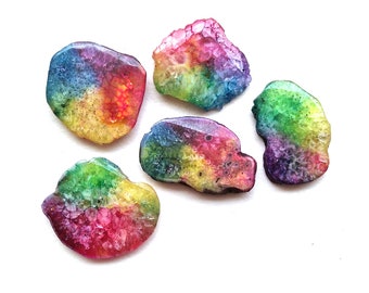 36x22mm Rainbow SOLAR DRUZY Agate Solar Quartz Cabochon 5 PCS Lot Druzy Gemstone Handmade Solar Quartz Pendant Jewelry Making Gemstone