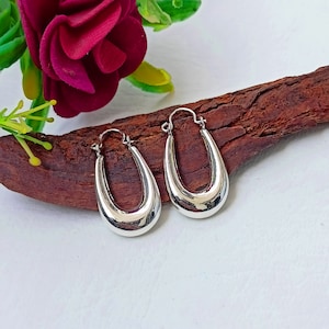 Silver hoops, silver earrings, chunky earrings, Chunky Hoop Earrings, Hollow hoop earrings,  Dainty earring hoops gift for mom, gift for her