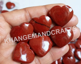 Red Jasper Heart Stone, Jasper Puffy Heart, Crystal Heart, Jasper Heart Beads, Chakra Heart Stone, Red Jasper Heart for Necklace Jewelry