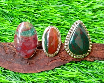 Bloodstone Rings, 925 sterling silver ring, Dainty Boho gemstone rings, crystal rings, statement rings, chunky stone rings, gifts for mom