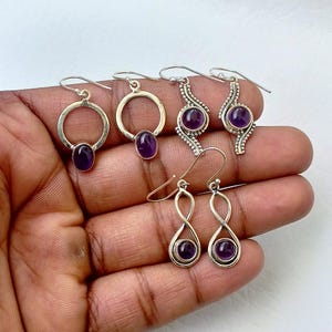 Amethyst Crystal Silver Earrings, 925 Sterling Silver Earrings, Minimalist Crystal Earring, Gemstone Earring, Dainty Earrings, Gifts for Her