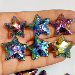 Angel Aura Quartz Star, Aura Obsidian Star, Rainbow Coated Aura Quartz Star Metaphysical Titanium Coated Aura Star Crystal for Jewelry