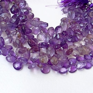 Natural Amethyst Briolette Drops Beads, AAA Amethyst Faceted Pear Shape Beads, Healing Amethyst Side Cut Drops Beads For Jewelry Supply