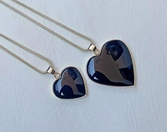 Black Onyx Heart Necklace, Onyx Heart Pendants, Sterling Silver Necklace, Pendant Necklace, Chakra Necklace women, Gifts For Mom, Girlfriend