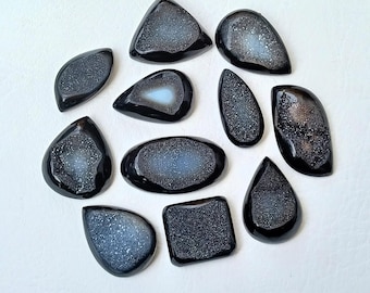 Natural Black Window Druzy Cabochon, Wholesale Lot Agate Druzy, HandPolished Druzy Stone For Macrame Pendants, Rings, Necklace Jewelry Stone