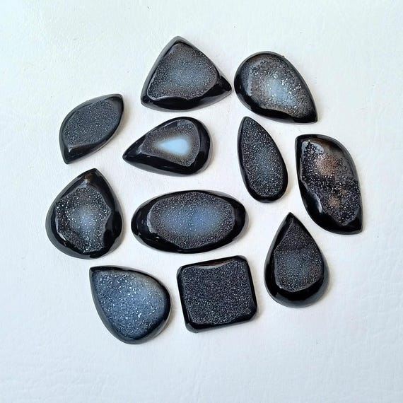 Natural Black Window Druzy Cabochon, Wholesale Lot Agate Druzy, HandPolished Druzy Stone For Macrame Pendants, Rings, Necklace Jewelry Stone