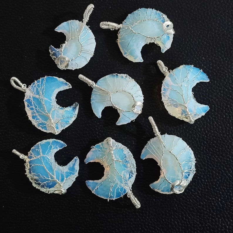 Opalite Moon Tree Pendant, Opalite Moon Pendant, Opalite Tree Of Life Pendant, Opalite Crystal Pendant, Opalite Wire Wrapped Pendant Jewelry