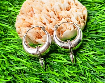 Aros vintage, aros gruesos de plata, aros de plata, pendientes de plata de ley, aros gruesos de plata, aros huecos Huggie